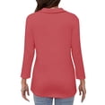 thumbnail image 6 of VDJ Women Cute Tops 3/4 Sleeve Half Zipped V Neck Comofortable Soft Lounge Tshirts Chic Peach Pink Tunic Size S, 6 of 6