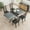 Black+Gery Set, variant on Holaki 55.11'' -70.86"Retro Rectangular Stretch Dining Table, Grey Carole Top With Black Embossed Center Plate, Black Fine Sand Cross Iron Foot Base Dining Table, With Storage Box.