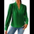 thumbnail image 3 of Blusas de Trabajo para Mujer, Blusas de Larga, Blusas de Oficina con Cuello en V, Blusas de para Mujer Verde M, 3 of 10