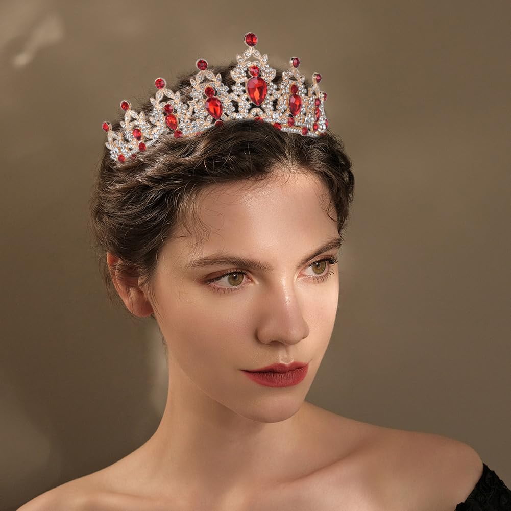 Vovii Prinzessinnen-Krone Mit Strass – Rotes Tiara-Stirnband Für Geburtstag, Party & Fotos
