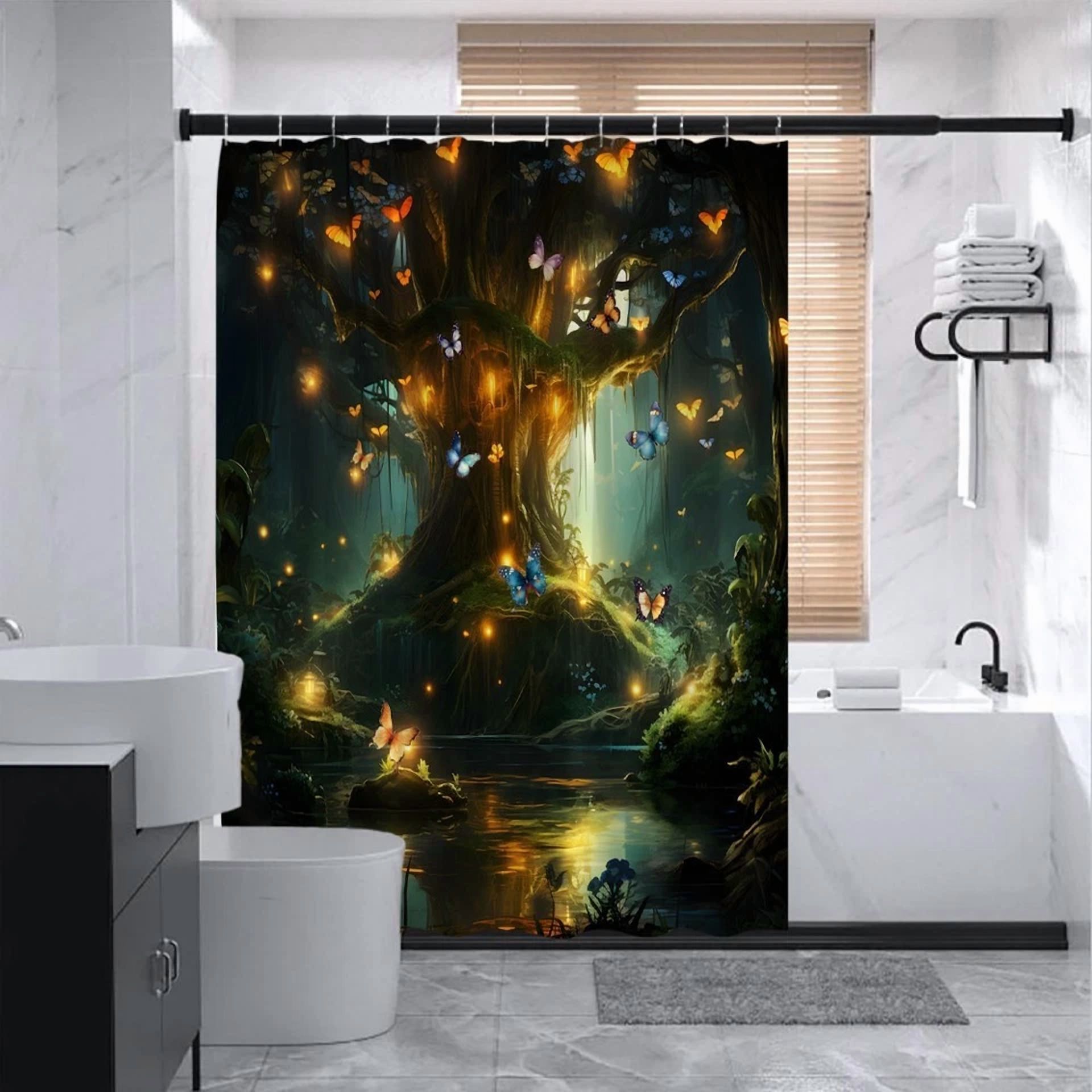 BUTTERFLY- 1Pc Shower Curtain -Polyester Fabric- 70.8X70.8 Inches With Hooks/385Am