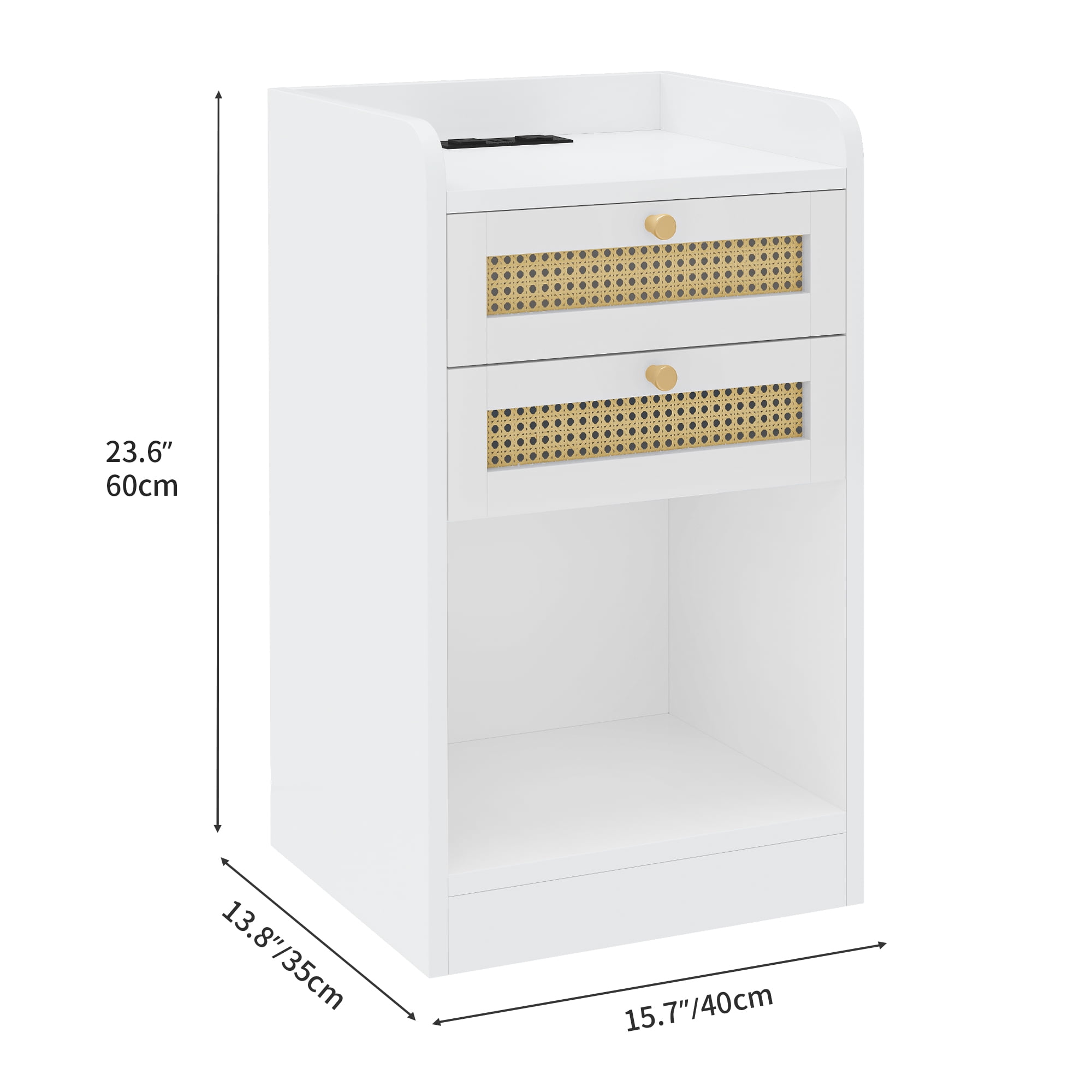 Uforic Wicker Nightstands with 2 USB Ports, UL Certification, 2 Wicker Drawers, and Instruction Manual,White