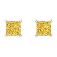 thumbnail image 3 of 14K Solid Gold Push Back Stud Earrings for Women | 1 cttw Princess Cut Simulated Yellow Diamond | White Gold, 3 of 5