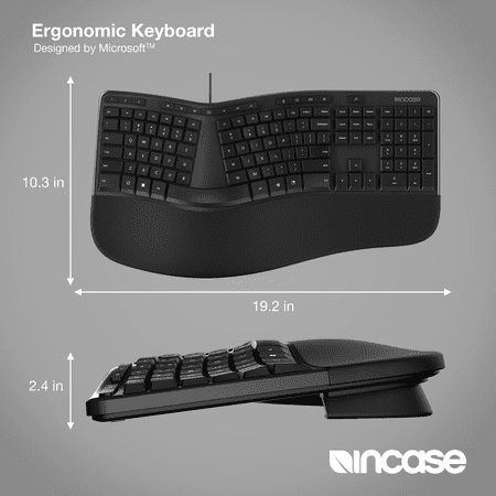 Incase Ergonomic Keyboard – Designed by Microsoft – Refined Ergonomic Design, Built-In Shortcuts Keys, Layered Palm Rest for Elevated Wrist Support, Integrated Number Pad