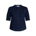 thumbnail image 6 of Time and Tru Women's and Women's Plus Lace Inset Button Front Cotton Shirt with Short Sleeves, Sizes XS-4X, 6 of 6