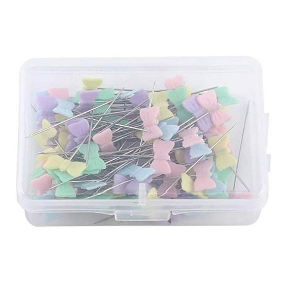 100 alfileres de costura coloridos para manualidades, botones y proyectos de telas - 100PCS agujas de posicionamiento de cabeza plana con tops fáciles de agarrar