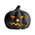 thumbnail image 2 of 8 Inch Black Halloween Jack O Lantern with LED Tea Candle, Resin Spooky Light Up Pumpkin, Warm Glow Decor for Front Porch Tabletop Yard Trick Or Treat Halloween Home Party Decor, 2 of 5