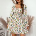 thumbnail image 3 of Mini vestido elástico con estampado de cuello cuadrado de manga larga informal para mujer a la moda Fridja NMB1863, 3 of 8