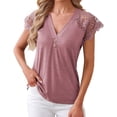 thumbnail image 2 of Only Moment Short Sleeve Blouse Polyester,Spandex,cotton V Neck Women's Short Sleeve Tops Dressy Casual Summer Outfits 2026 Brick Red,S, 2 of 7