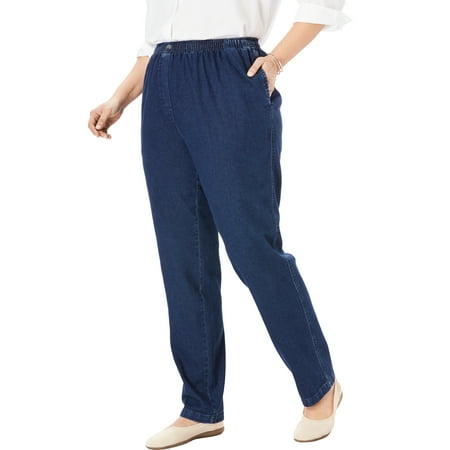 within woman petite pants elastic pant waist leg straight cotton plus