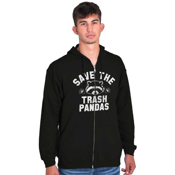 Save Trash Pandas Funny Raccoon Pun Unisex Fleece Graphic Zip Up Hoodie Brisco Brands 2X