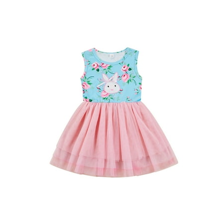 

Licupiee Toddler Baby Girls Easter Bunny Flower Dress Sleeveless Princess Tutu Dresses Kids Summer Clothes