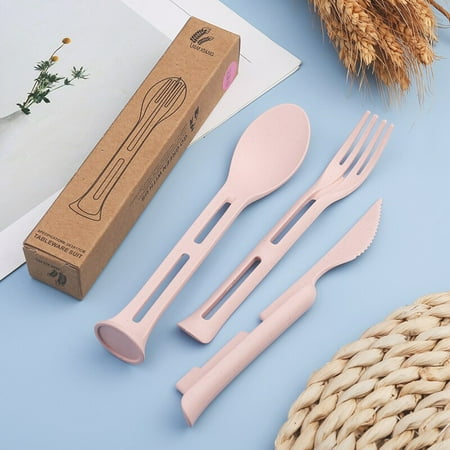 

3pcs/set 3 in 1 Travel Portable Cutlery Set Japan Style Wheat Straw Knife Fork Spoon Student Dinnerware Sets Kitchen Tableware