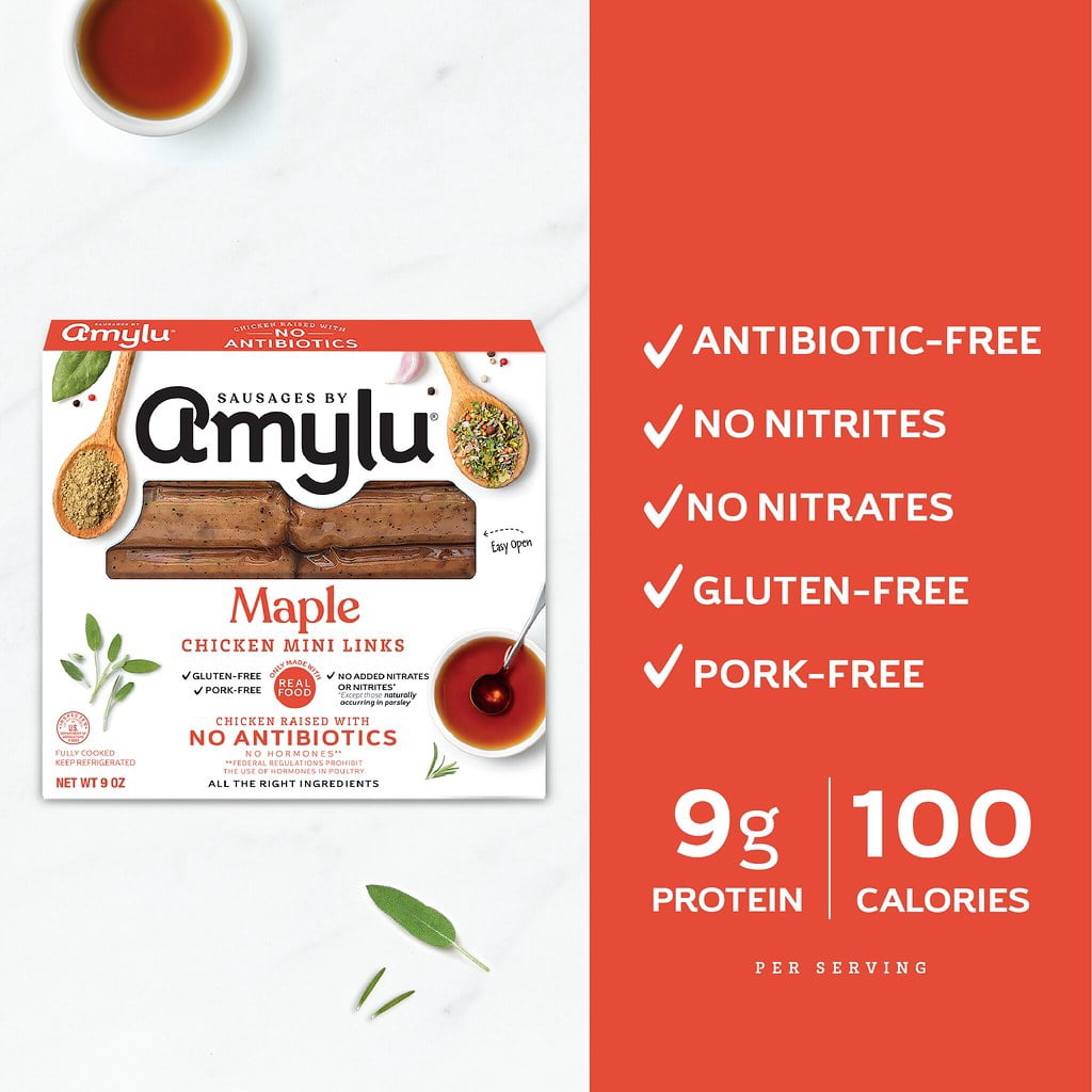 Amylu Foods Maple Breakfast Chicken Mini Link Sausages, 9oz, Refrigerated