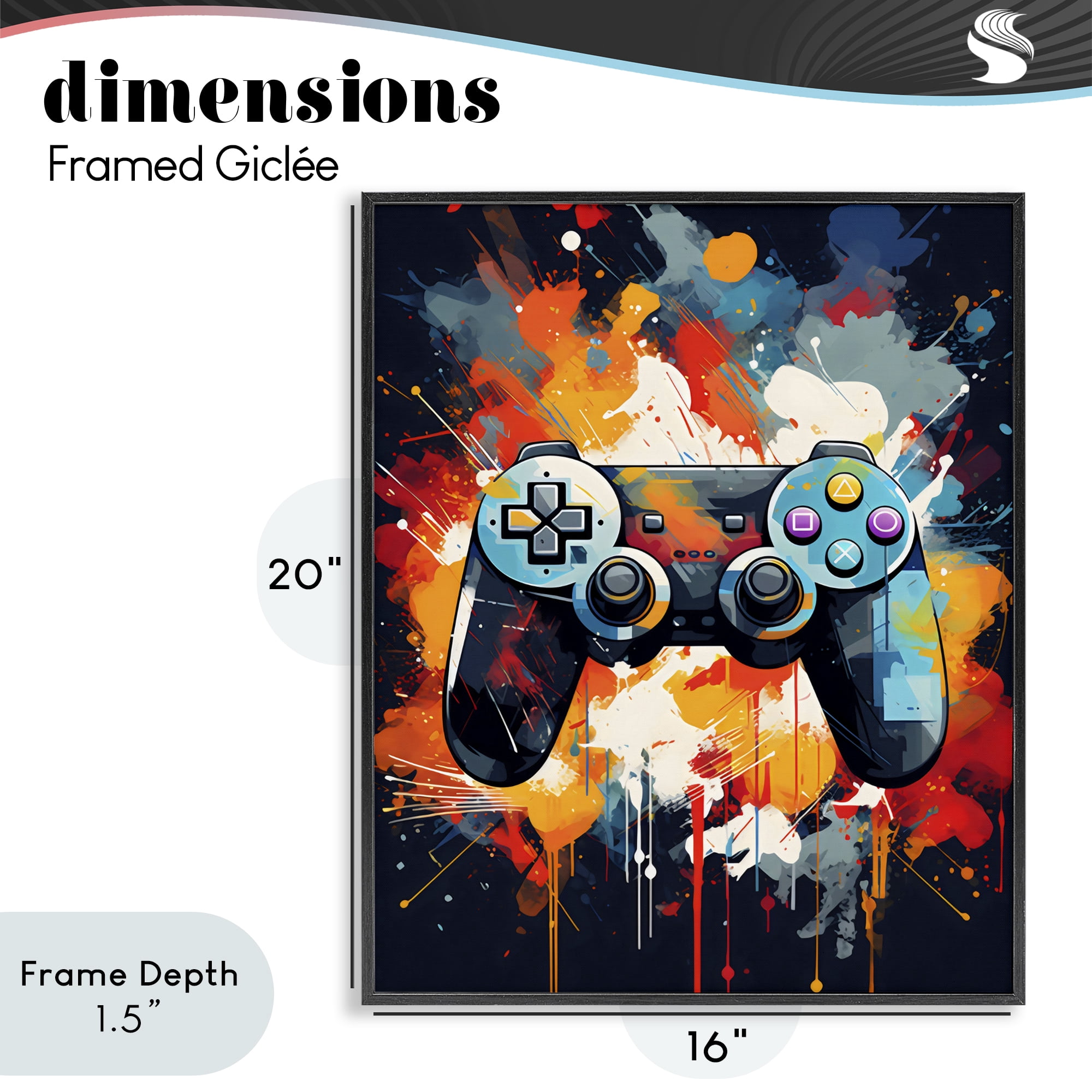 Stupell Industries Orange Paint Splash Gamer Black Framed Giclee Art, design by Creative Studio