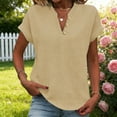 thumbnail image 2 of Pxxlle Plus Size Womens Shirts Cotton Linen Cap Sleeve Shirt Summer Casual Button V Neck Tops Khaki S, 2 of 10