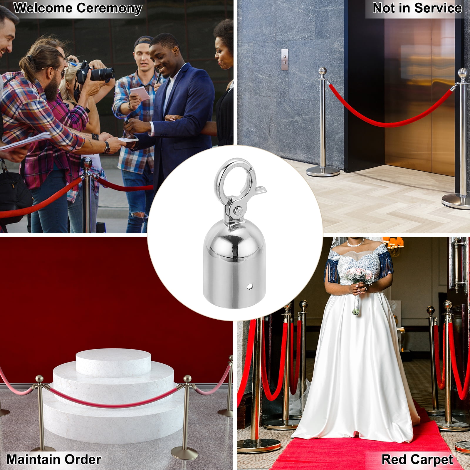 Unique Bargains Stanchion Rope End Stopper Cord for Crowd Control Queue Divider Silver