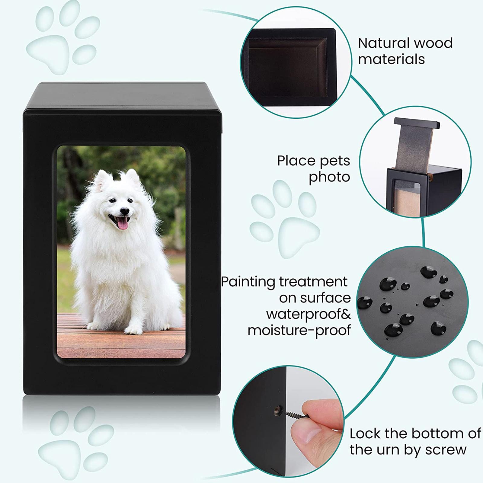 Giaone Pet Memory Urn Memorial Box Keepsake Wooden Cremation Urns with Photo Frame