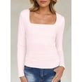 thumbnail image 5 of Womens Long Sleeved Square Neck Slimming Fit Elegant T Shirt Cropped Summer Blouse For Women, 5 of 5