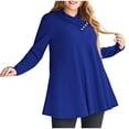 thumbnail image 4 of Women's Plus Size Long Sleeve V Neck Tops Buttons Tunic Shirts Solid Color Flowy Pleated Blouses Pullovers Blue,XXXL, 4 of 5
