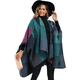 thumbnail image 3 of Capa tipo poncho tipo chal con bloques de colores para mujer, de talla grande, con abertura frontal, suéter largo de invierno, 3 of 5