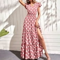 thumbnail image 2 of Dyegold Sundresses for Women Casual Beach - Wedding Guest Dresses for Women V Neck Short Sleeve Polka Dot High Split Maxi Sundresses ​A-Line Flowy Swing ​​Dress, 2 of 8