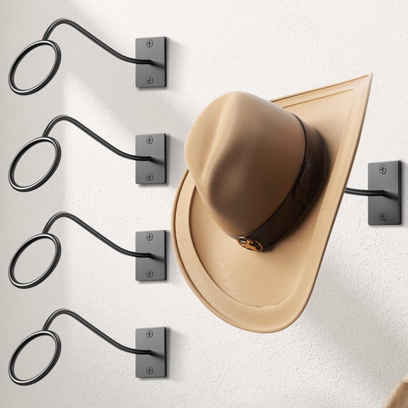 Cowboy Hat Rack for Wall, 4 Pack Cowboy Hat Holder Wall Mount, Western Rustic Metal Cowboy Hat Hanger, Hat Hooks for Cowboy Hat, Fedora, Sun Hats,Wide Brim Hat Organizer White