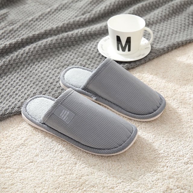 Pantuflas clásicas para hombre, pantuflas cálidas de algodón para invierno para hombre, pantuflas de interior antideslizantes a rayas resistentes al desgaste para parejas y mujeres