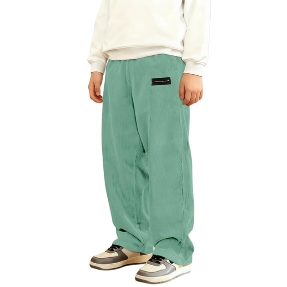 Dmsael Boys Corduroy Casual Pants Fashion Loose Fit Wide Leg Pants Straight Sweatpants Elastic Waist Drawstring (Light Green,13-14 Years)