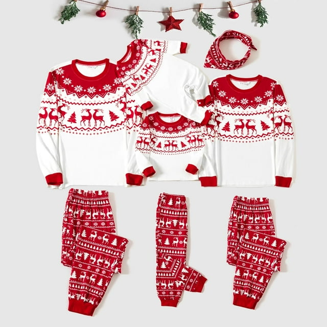 PatPat Ensembles de Pyjamas Assortis pour la Famille avec Imprimé de Renne et Flocon de Neige de Noël (Résistant au Feu)