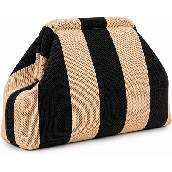 Striped Woven Clutch Makeup Bag for Women, Elegant Stylish Large Capacity Everything Dumpling Pouch for Everyday,H