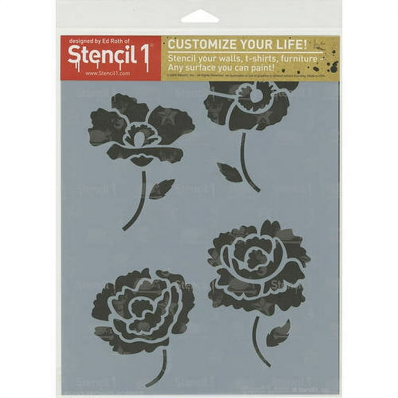 Peonies and Poppies Stencil Durable Quality Reusable Stencils for Painting - Create Stencil Crafts and Decor - Decor on Walls Fabric & Furniture Recyclable Art Craft - 8.5" x 11"
