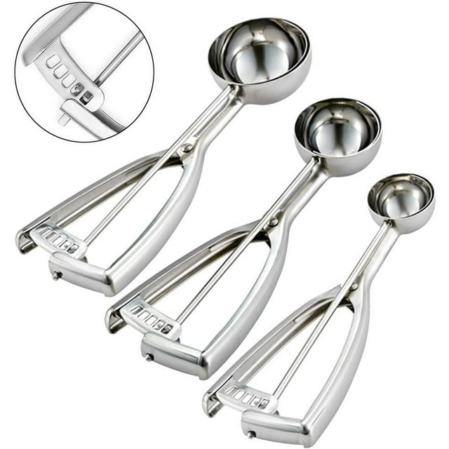 GFDYREE (3PCS-Small&Medium&Large) - H-Min Ice Cream Scoop Set, Cookie Scoop Set, 3 PCS Metal Trigger Ice Cream Scoops Include Large-Medium-Small Size Balls, Select 18/8 Stainless Steel, Seco