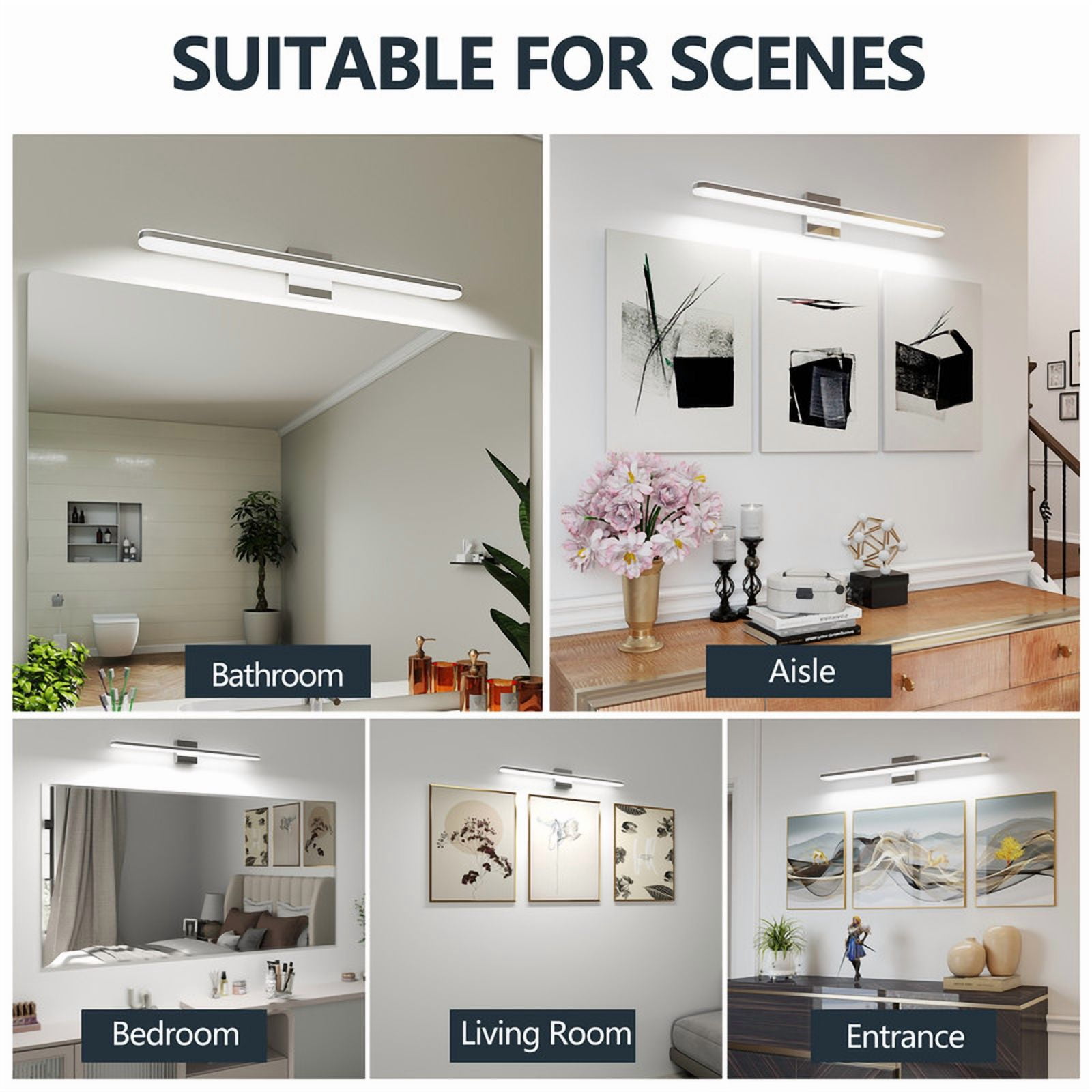 TICOZE 32-inch Chrome LED Vanity Light Bar - Dimmable 16W Bathroom Light Fixture, Waterproof Over Mirror Lighting for Large Walls (31.5"L, 6000K Daylight)