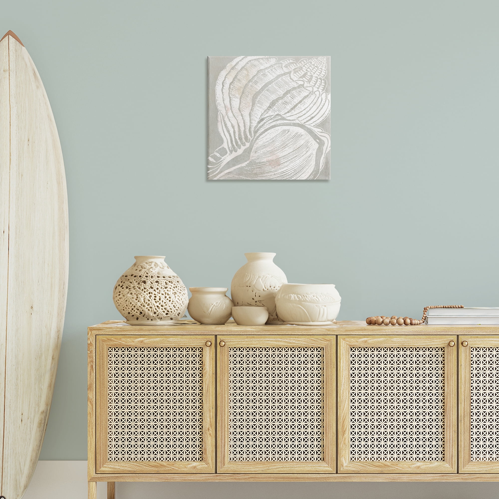 Stupell Industries Beige Conch Pattern Nautical & Beach Painting Wrapped Canvas Art Print Wall Art, 24 x 24