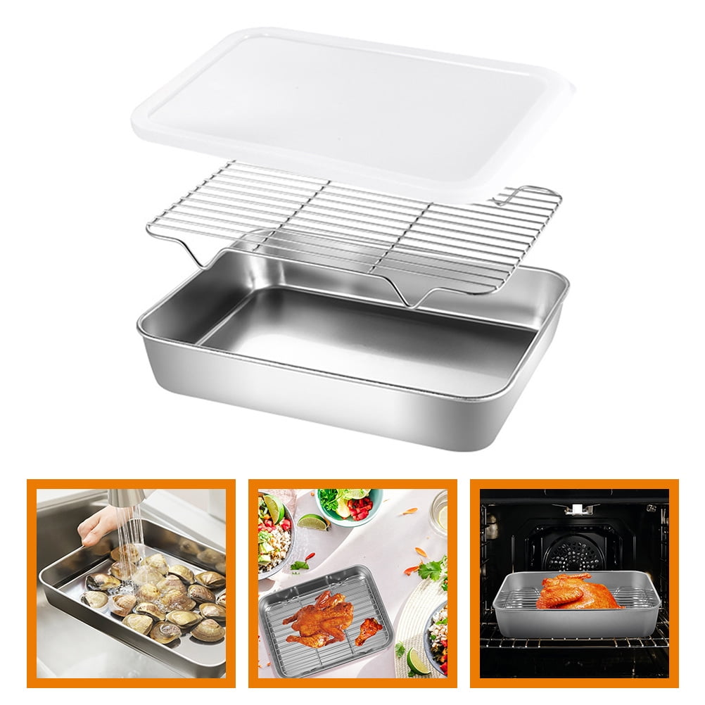 TUIBELYN Stainless Steel Baking Sheet Set with Cooling Rack and Lid, Non-Stick Oven Bakeware for Cooking and Baking