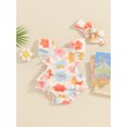 thumbnail image 3 of Aojekbee Baby Girls Summer Romper Flying Sleeve Tiered Ruffle Floral Romper with Headband, 3 of 10