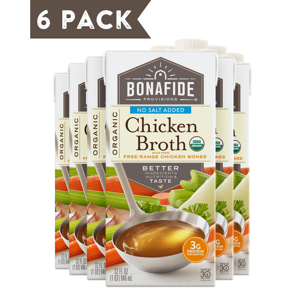 (6 Pack) No Salt Added Organic Chicken Broth, 32 fl oz.