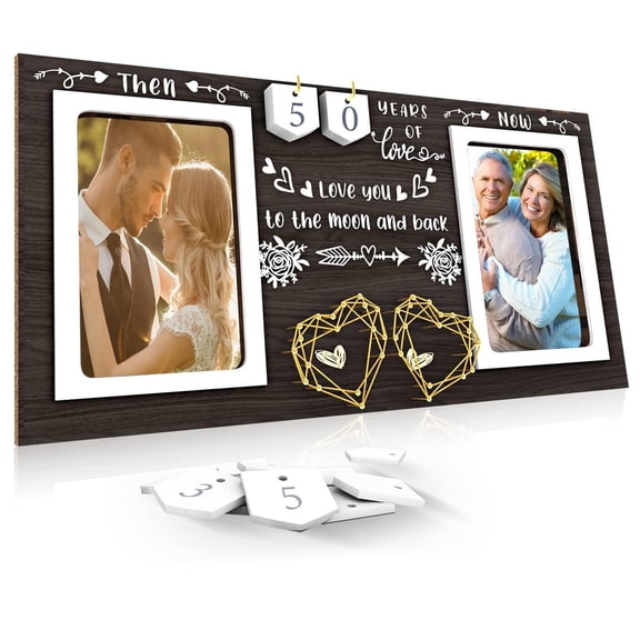 Timeless Then & Now Anniversary Wood Picture Frame, Perfect Wedding or Anniversary Gift for Couples, Bridal Showers and Special Occasions
