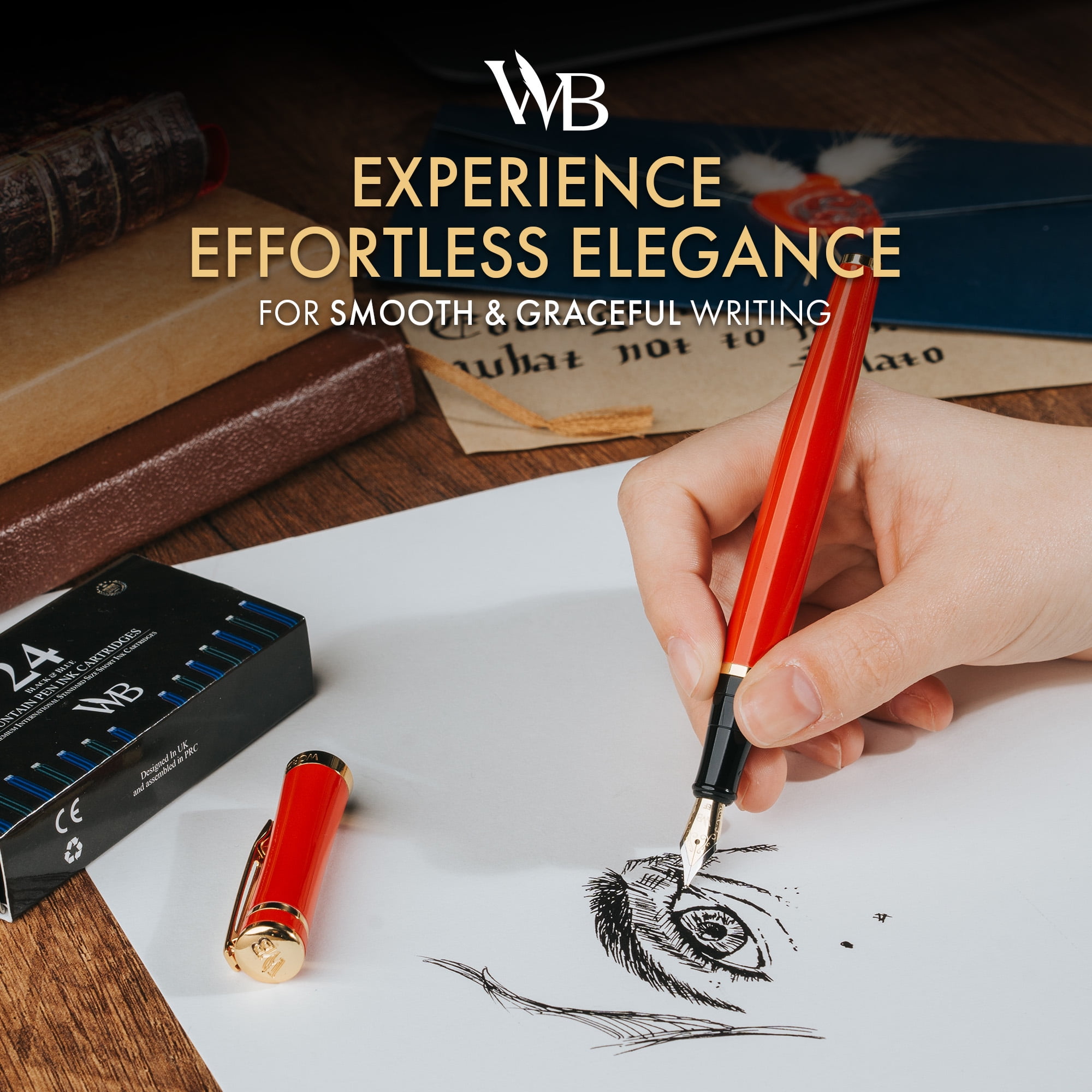 Wordsworth & Black Fountain Pen, Extra Fine Point Ink Pens, Crimson Red - Refillable, Calligraphy