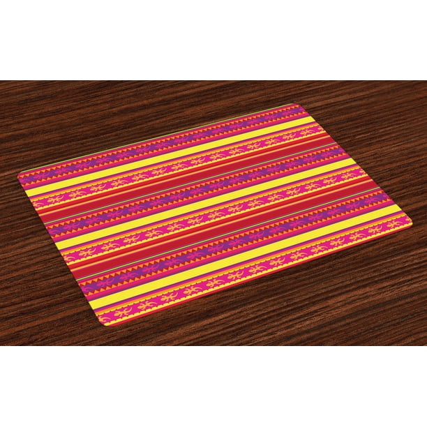 Mexican Placemats Set of 4 Vibrant Colored Striped Pattern with