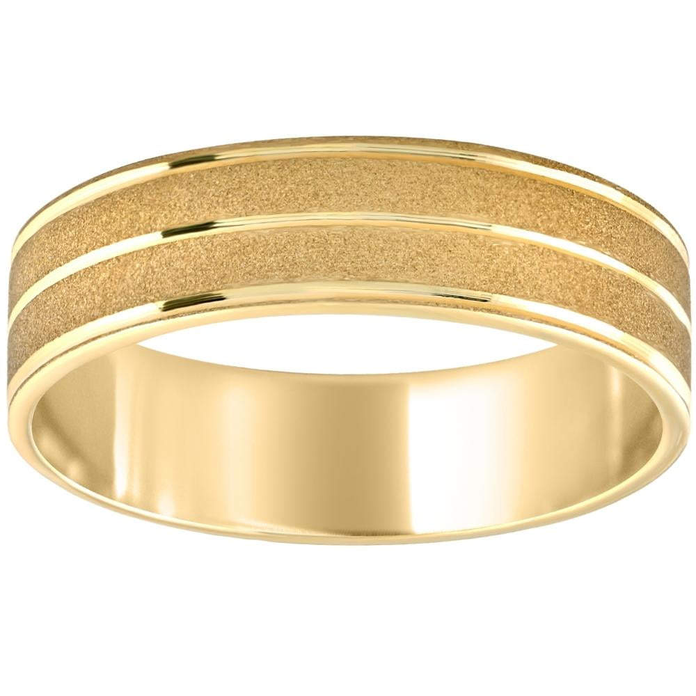 Mens 14K Yellow Gold Brushed Comfort Fit Wedding Band 6MM Wide