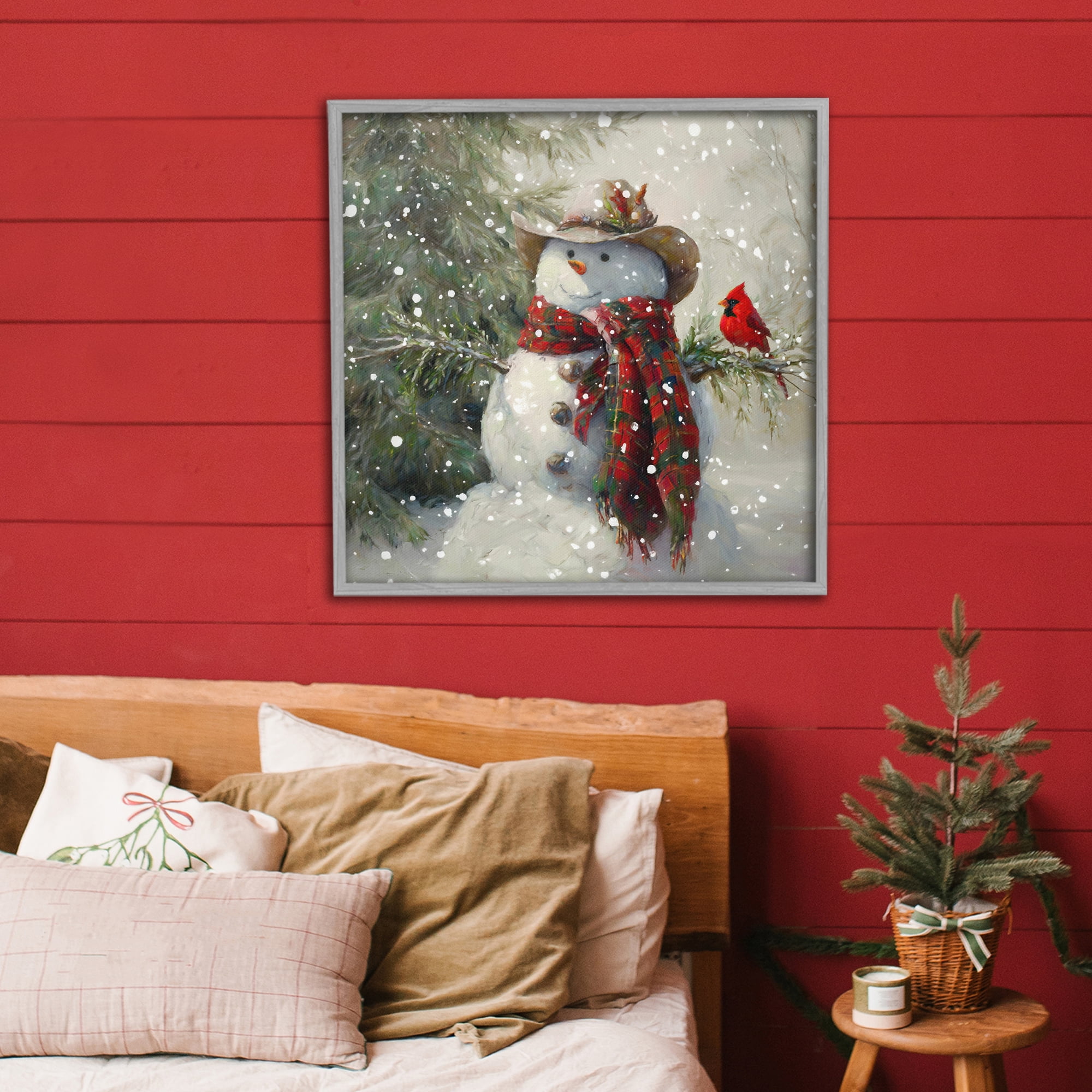 Stupell Industries Cowboy Snowman & Cardinal Gray Framed Giclee Art, design by Tina LeCour