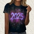 thumbnail image 3 of Camisetas Casuales de Mujer Año Nuevo Impreso Suéter de Manga Corta Cuello Redondo, Top de Moda para el Uso Diario, 3 of 4