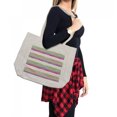 thumbnail image 2 of Striped Shopping Bag, Abstract Wavy Stripes Polkadots Ribbons Bows and Hearts Girly Patterned Art, Eco-Friendly Reusable Bag for Groceries Beach and More, 15.5" X 14.5", Cream, by Ambesonne, 2 of 2