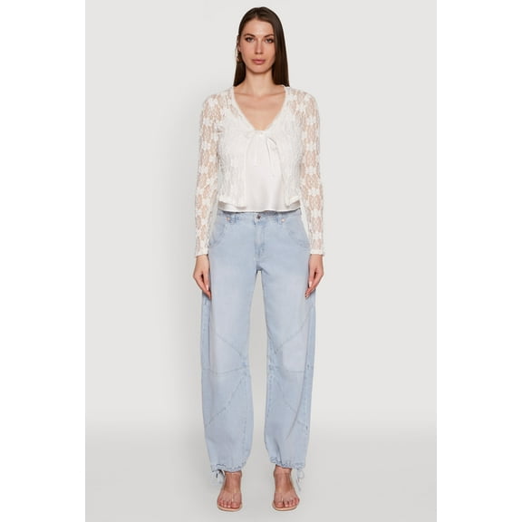 Womens Haute Monde Floral Lace Tie Front Cardigan