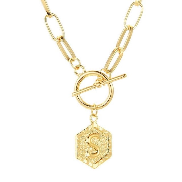 Bilqis Chaîne Pendentif Lettre Anglaise 26 Deals, Collier Rétro Paperclip Hexagone