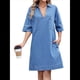 thumbnail image 3 of Vestido Camisero Vaquero para Mujer, de Verano, con Cuello en V, Minivestido Informal con Bolsillos. Azul XL, 3 of 10