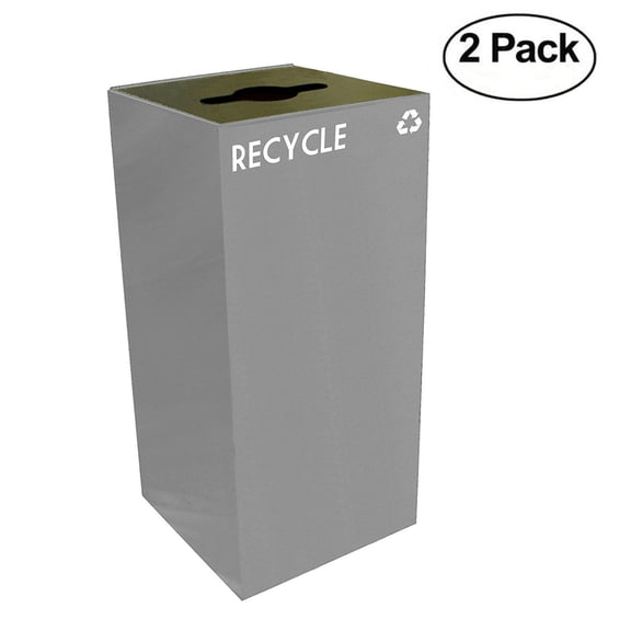 Witt Industries 32GC04-SL GeoCube Recycling Receptacle with Combination Slot/Round Opening, Steel, 32 gal, Slate (Set of 2)