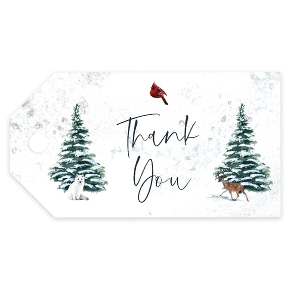 Koyal Wholesale Winter Snowy Woodland Forest Watercolor Wedding, Classic Gift Tags, Thank You, 20-Pack